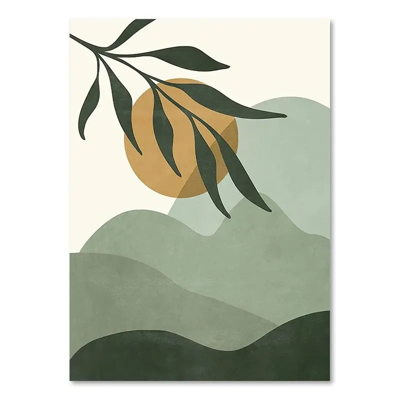 Affiche botanique Héléa, motif feuillage et soleil sur toile — vue alternative