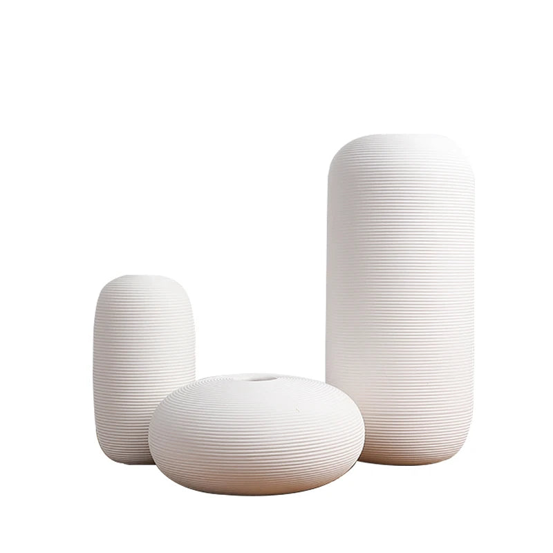Trio de vases Onde — céramique nervurée