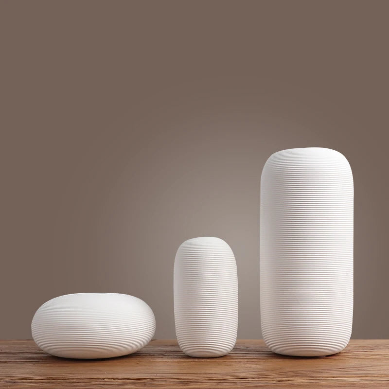 Trio de vases Onde — céramique nervurée