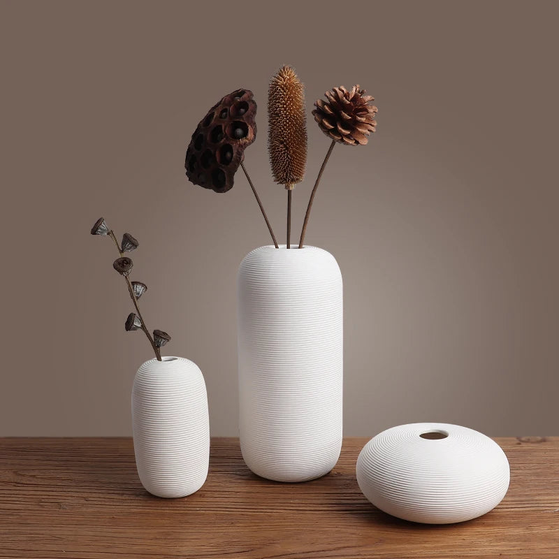 Trio de vases Onde — céramique nervurée
