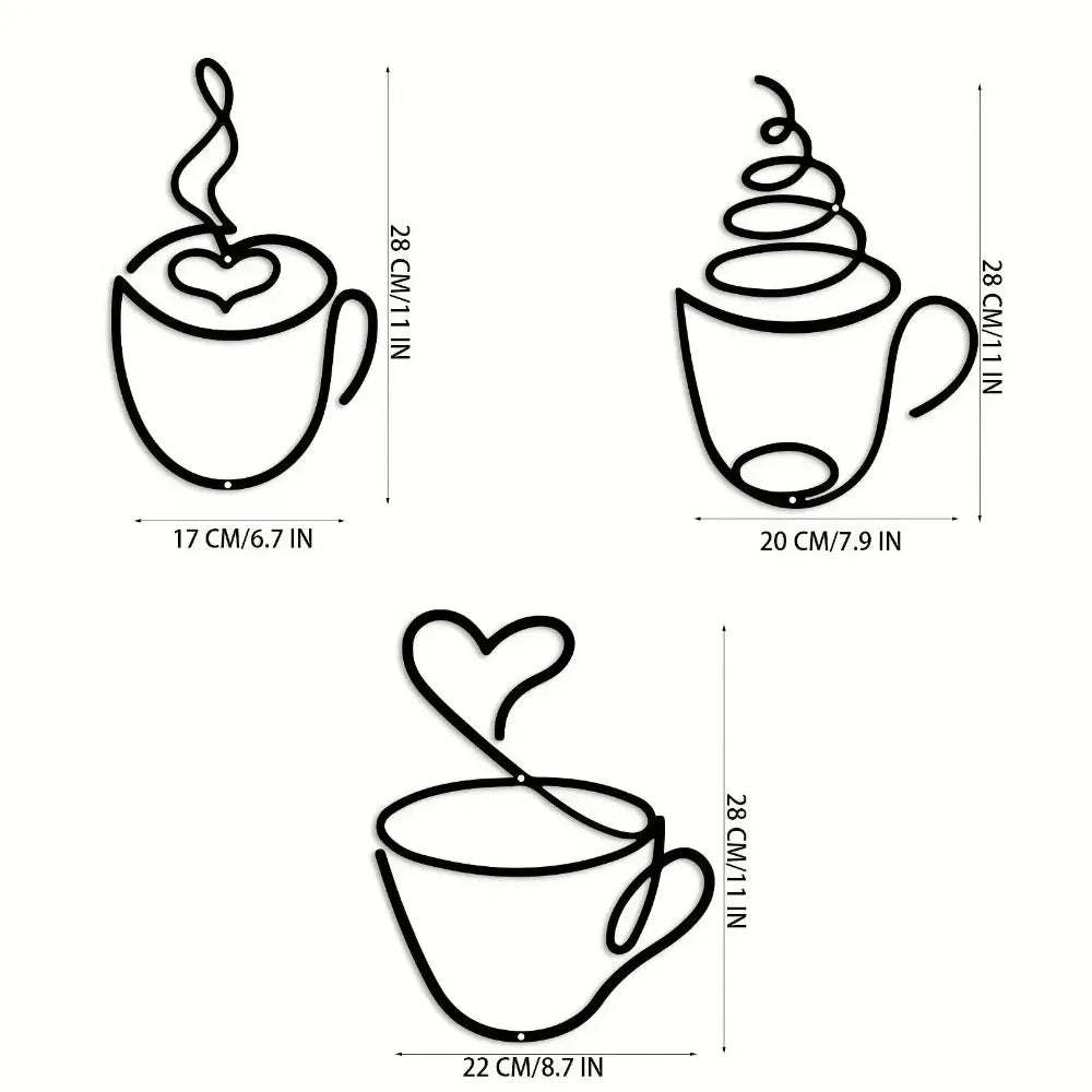 Trio de tasses murales — métal noir