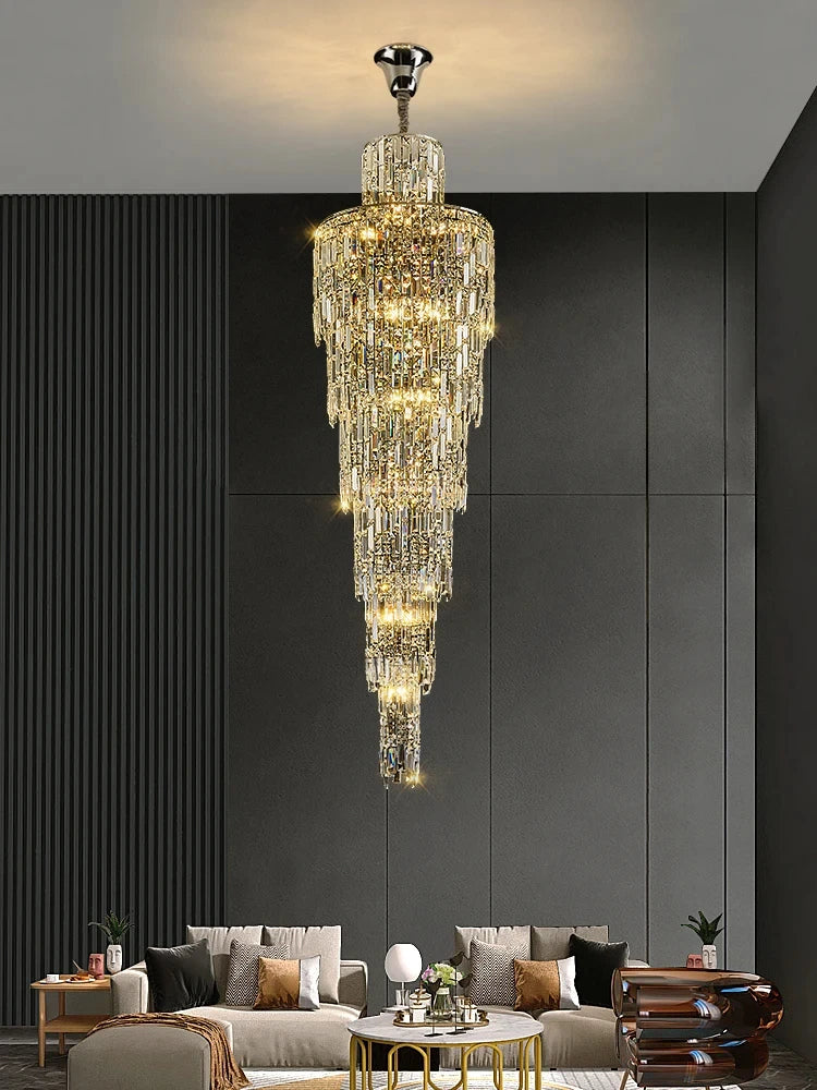 Lustre Cascade — cristal, grande hauteur