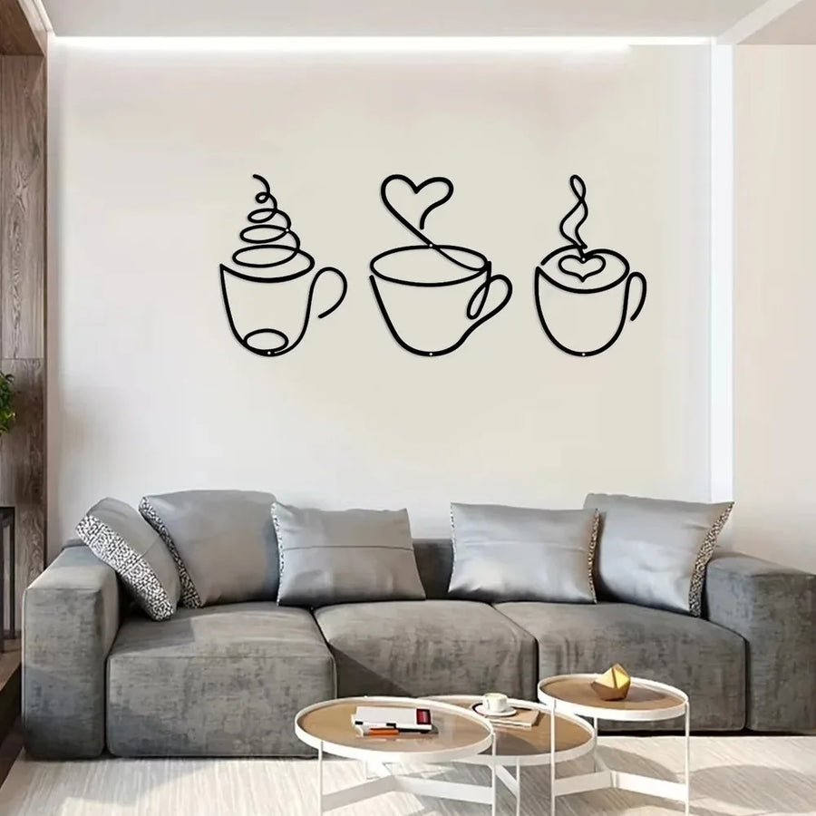 Trio de tasses murales Héléa dessinées d'un trait de métal laqué noir