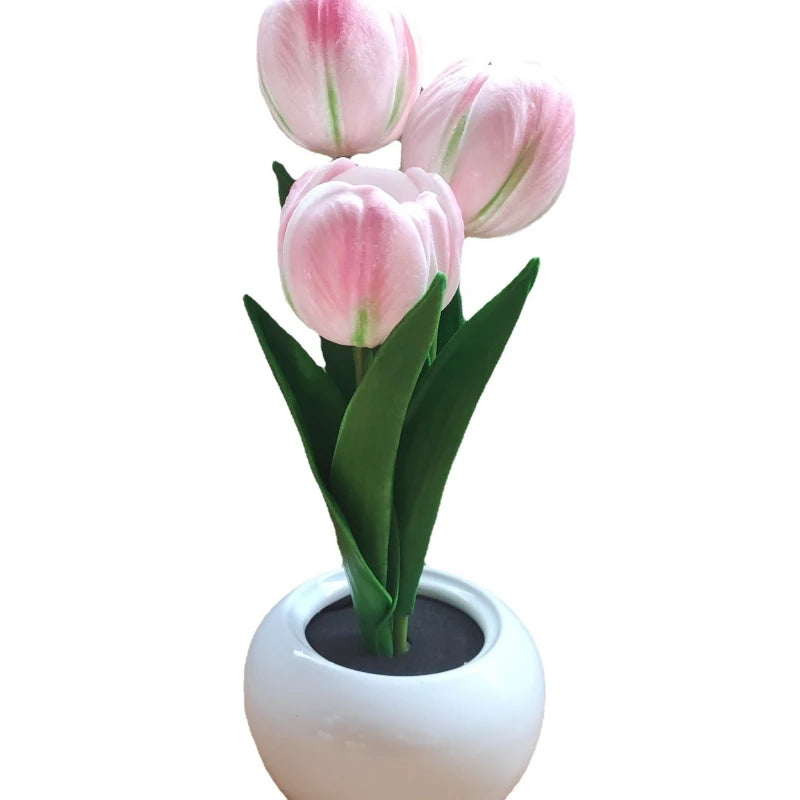 Lampe Tulipes — trois fleurs, pot céramique
