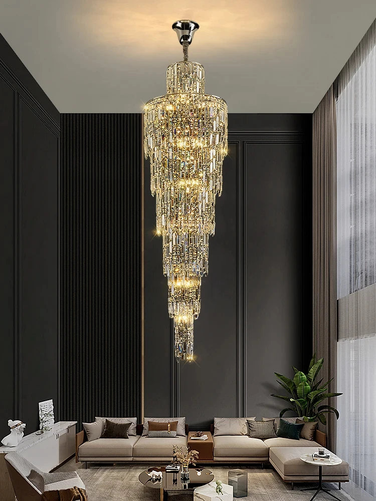 Lustre Cascade — cristal, grande hauteur
