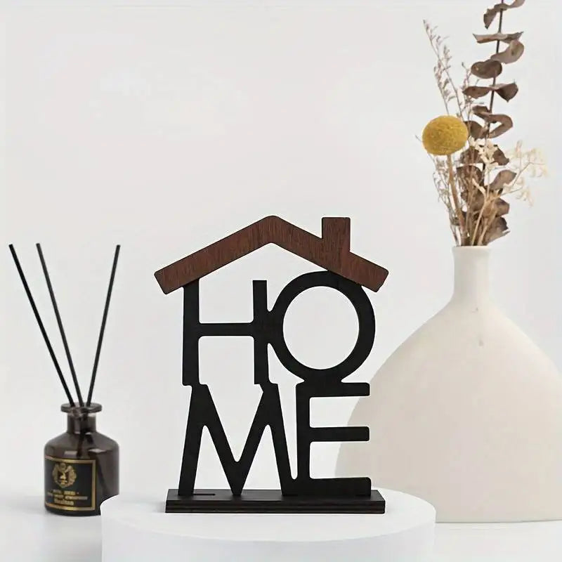 Lettrage décoratif HOME Héléa en métal noir et bois, en forme de maison