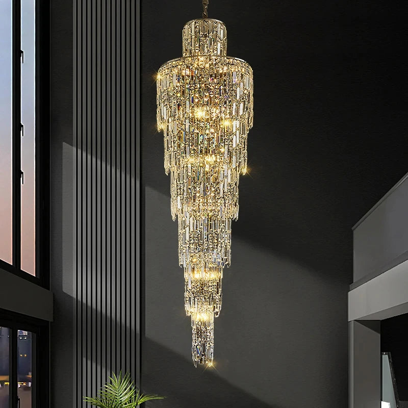 Lustre Cascade — cristal, grande hauteur