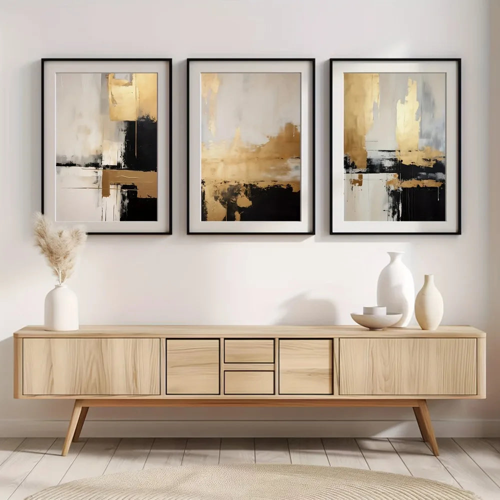 Triptyque abstrait Éclat d'or — toile sans cadre