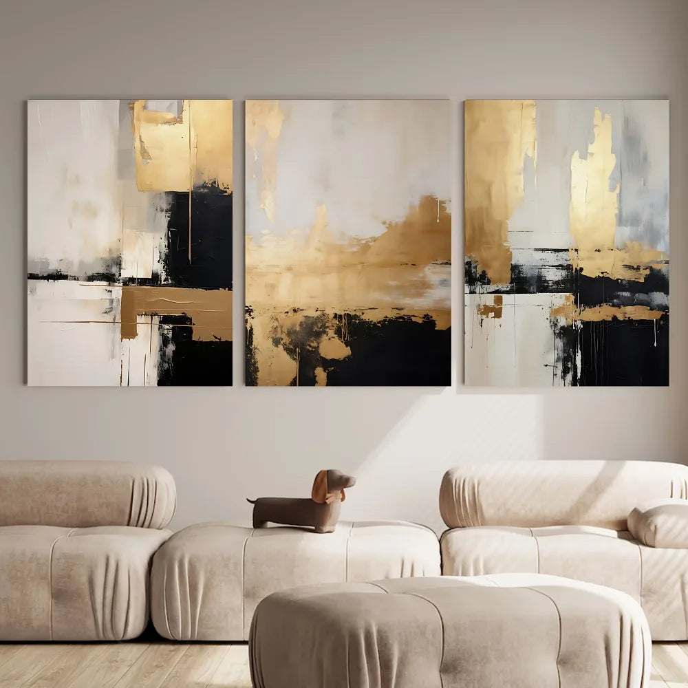 Triptyque abstrait Éclat d'or — toile sans cadre