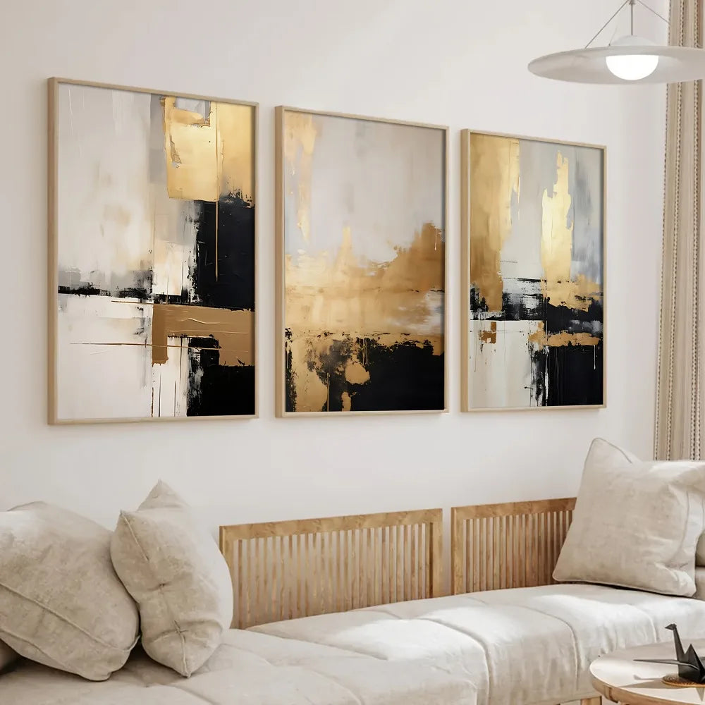 Triptyque abstrait Éclat d'or — toile sans cadre