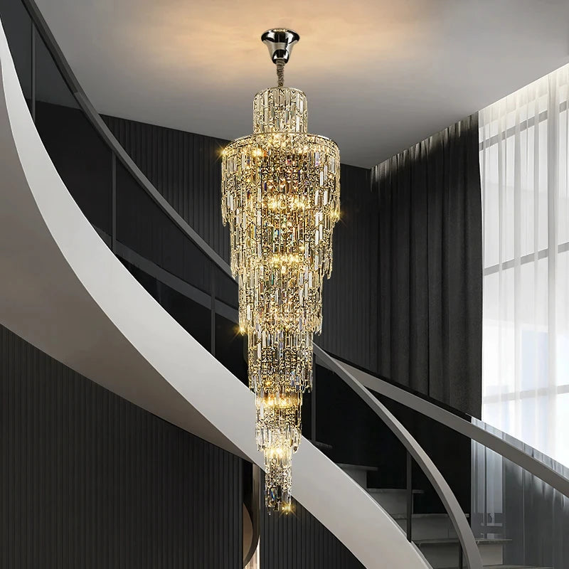 Lustre Cascade Héléa en pampilles de cristal pour les grandes hauteurs