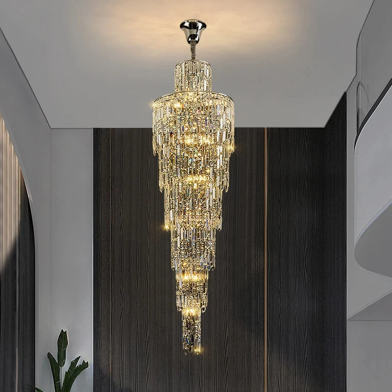 Lustre Cascade — cristal, grande hauteur